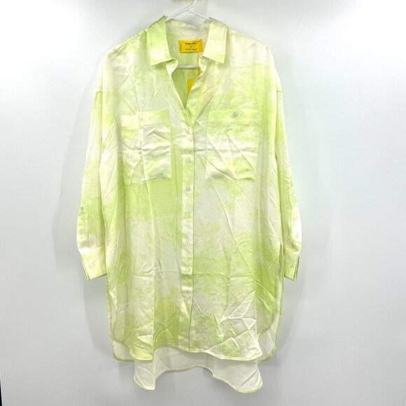 NWT Everlane x Marques Almeida Tie-Dye Satin Seafoam Button Down Tunic Shirt L - Picture 3 of 9